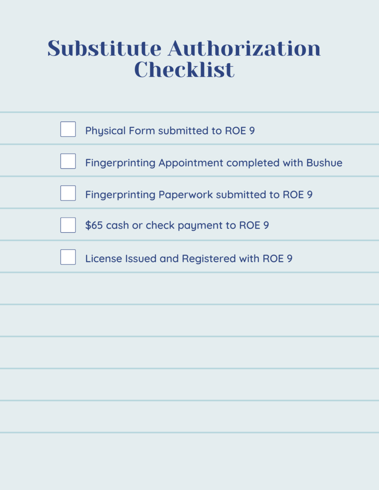 Substitute Checklist