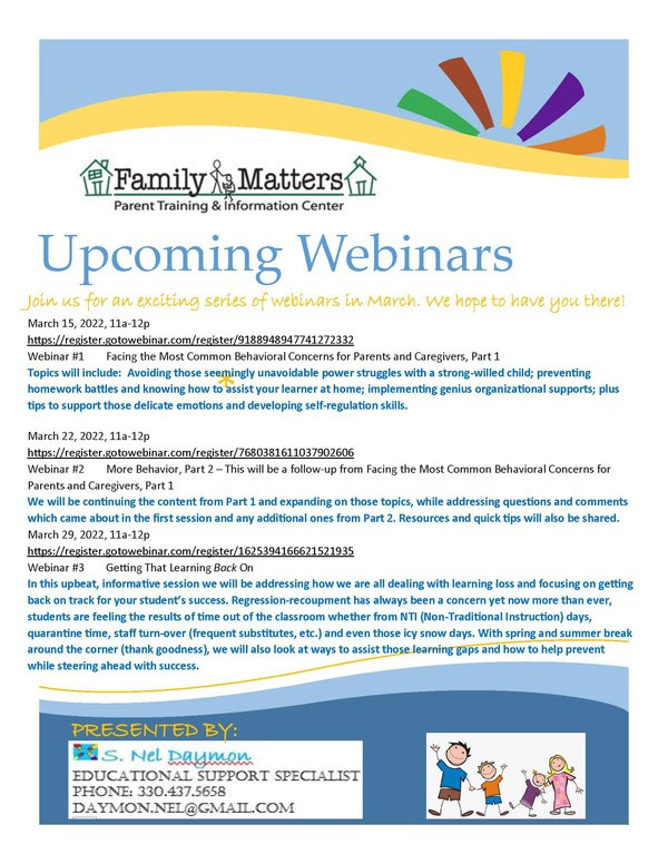 Family Matters PTIC Webinars  - March 2022