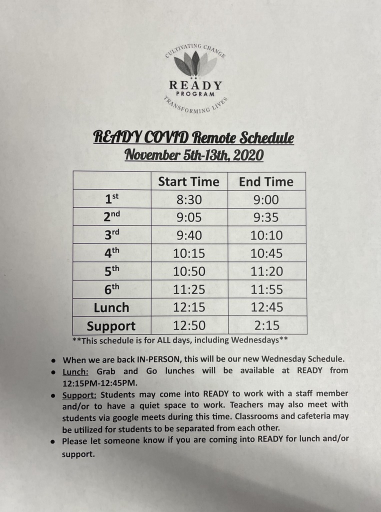 READY COVID Remote Schedule Image 1