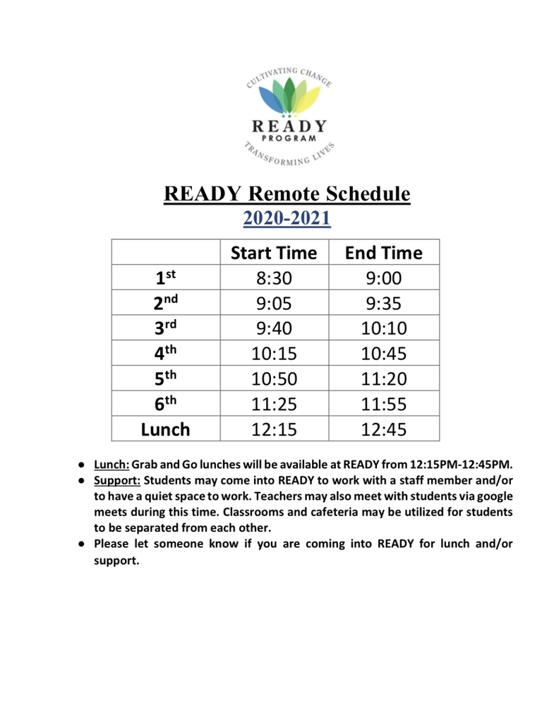 READY Remote Schedule