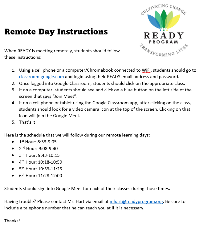 Remote Day Instructions